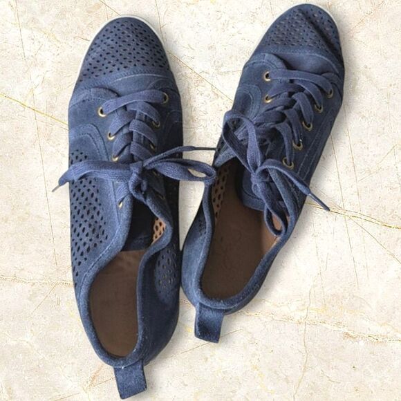 Joie Navy Blue Perforated Leather Lace Up Sneakers Size 9 40 - Picture 5 of 12